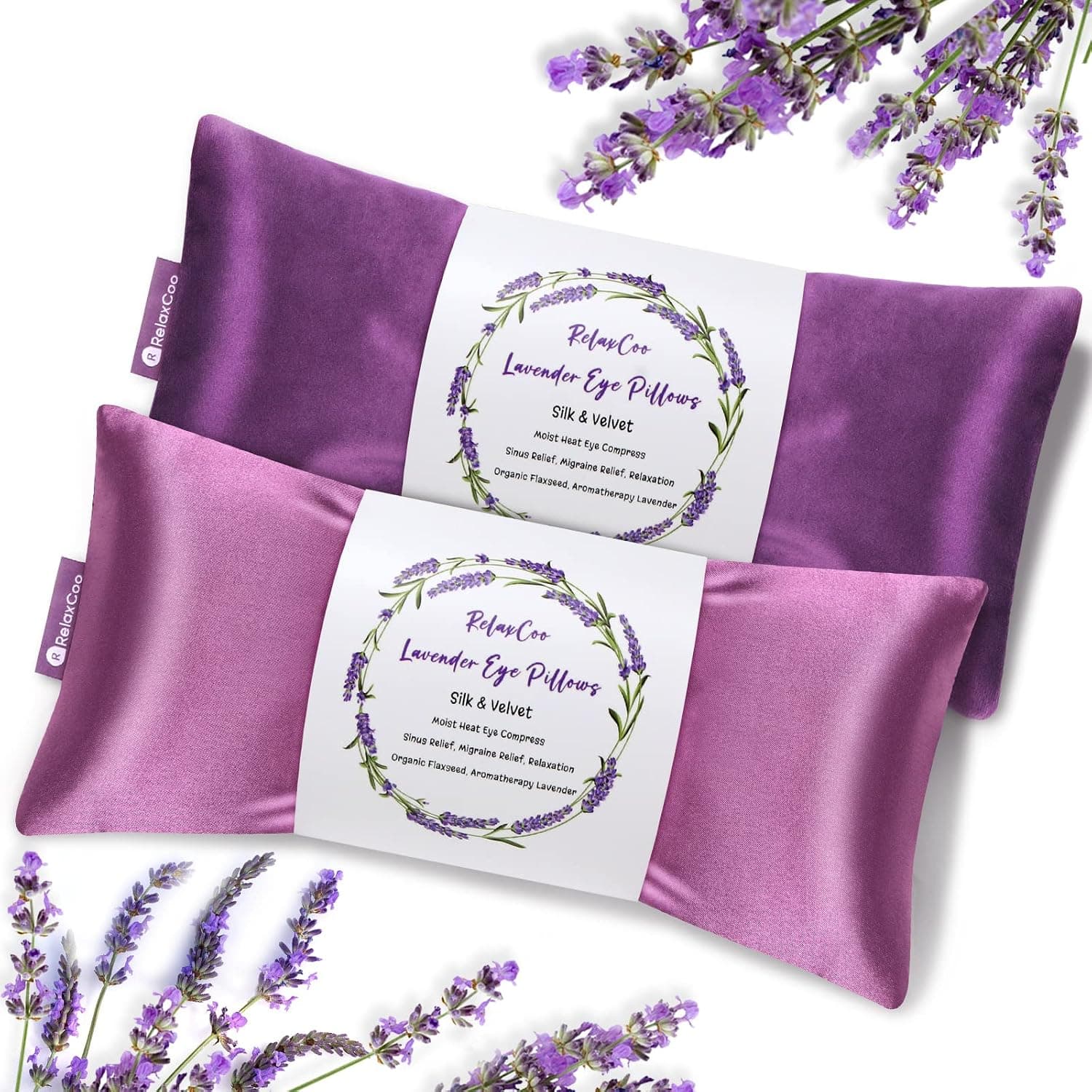 RelaxCoo Lavender Eye Pillow for Relaxation, Yoga and Sleeping, Weighted Heated Eye Mask, Pack of 2