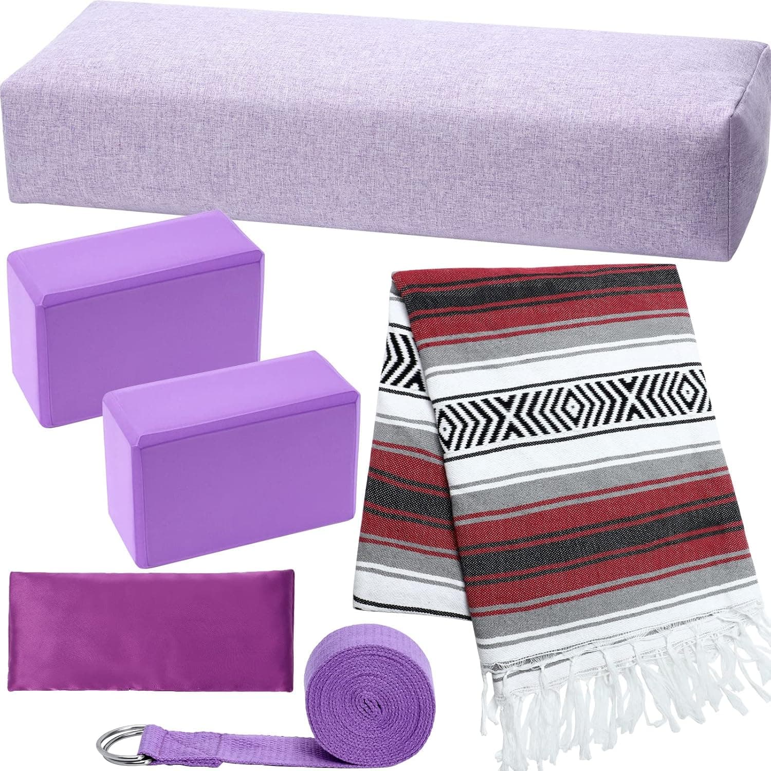6 Pcs Restorative Yoga Kit with Rectangular Bolster, Blanket, Blocks, Strap and Eye Pillow