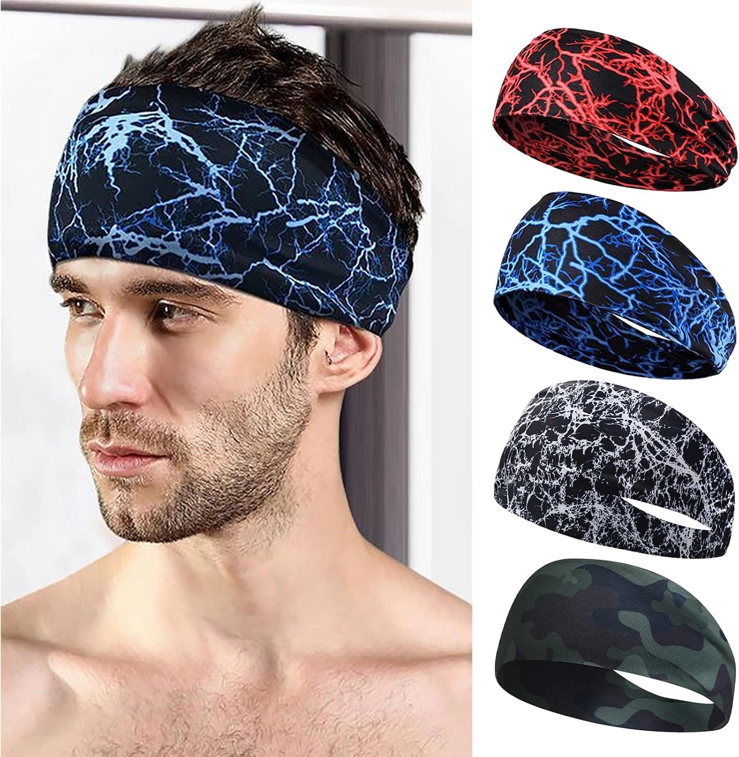 4 Pcs Wide Headbands Moisture Wicking Workout Sweatband Headband for Yoga and Running