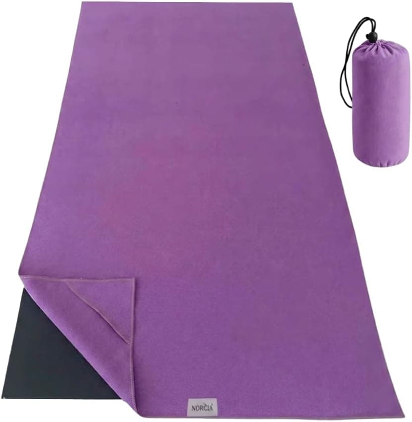 NORCIA Yoga Towel, Non Slip Hot Yoga Mat Towel with Corner Pockets, 24 x 72 Inch, 100% Microfiber, Purple