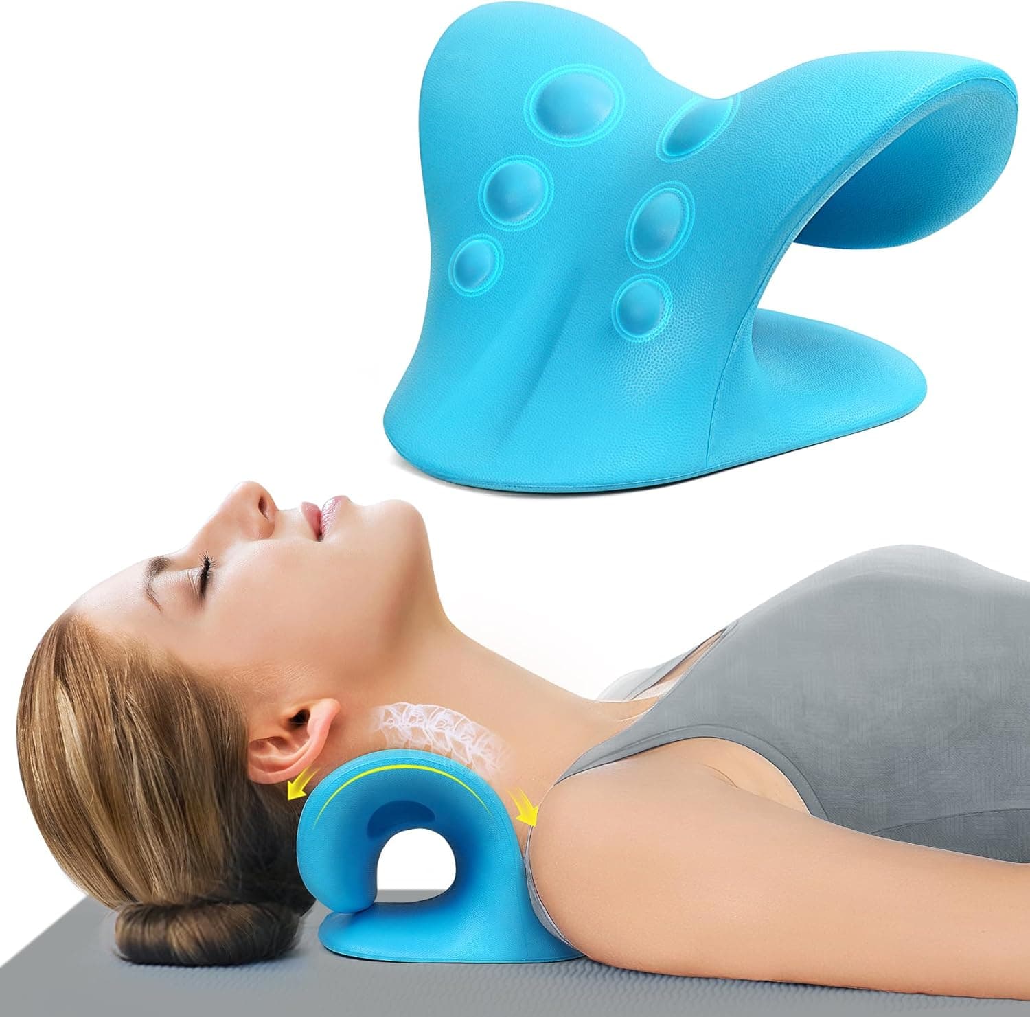 Neck Stretcher for Pain Relief, Cervical Traction Device Pillow for Muscle Relax (Blue)