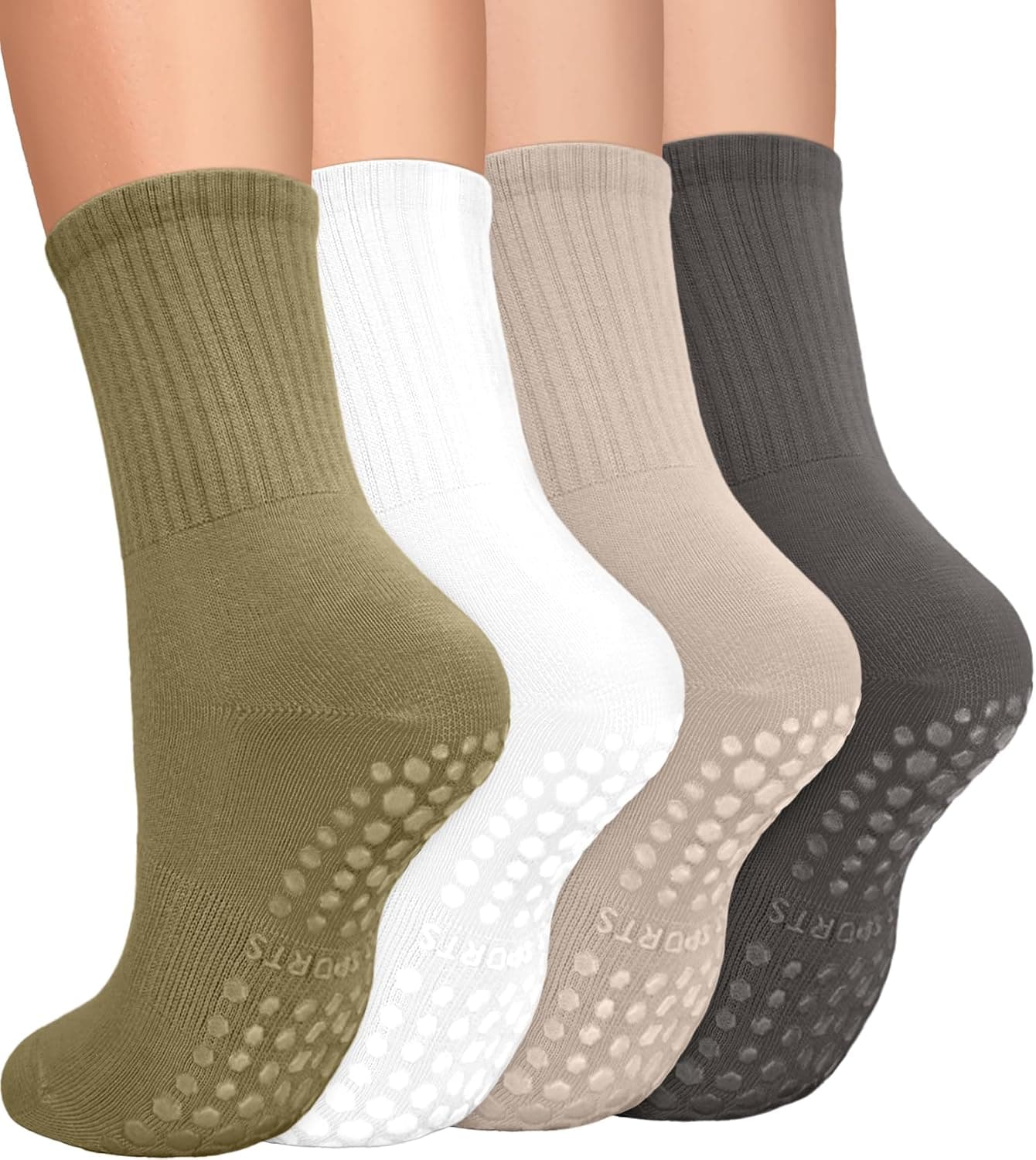 yeuG Pilates Grip Socks for Women - Non Slip Grippy Crew Workout Socks for Yoga and Barre