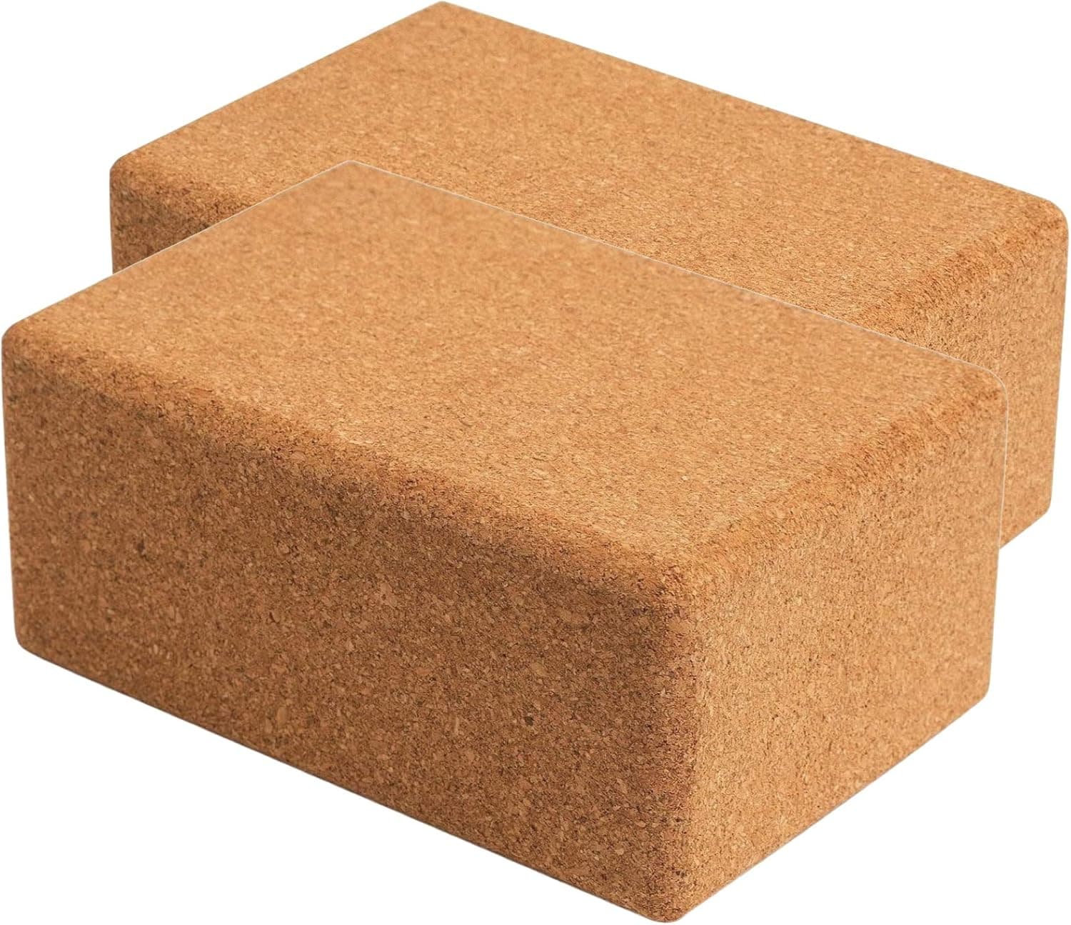 Cork Yoga Blocks 2 Pack Set - Natural Cork from Portugal, 9x6x4 Inch, Non-Slip and Anti-Tilt