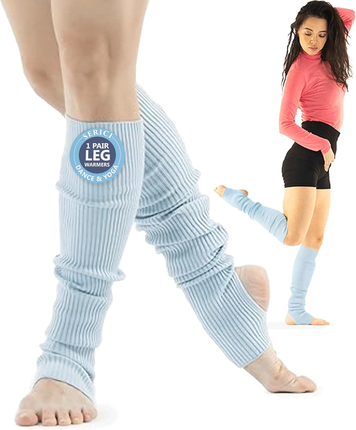 SERICI Leg Warmers for Dance and Yoga, Ribbed Open Heel Warmers
