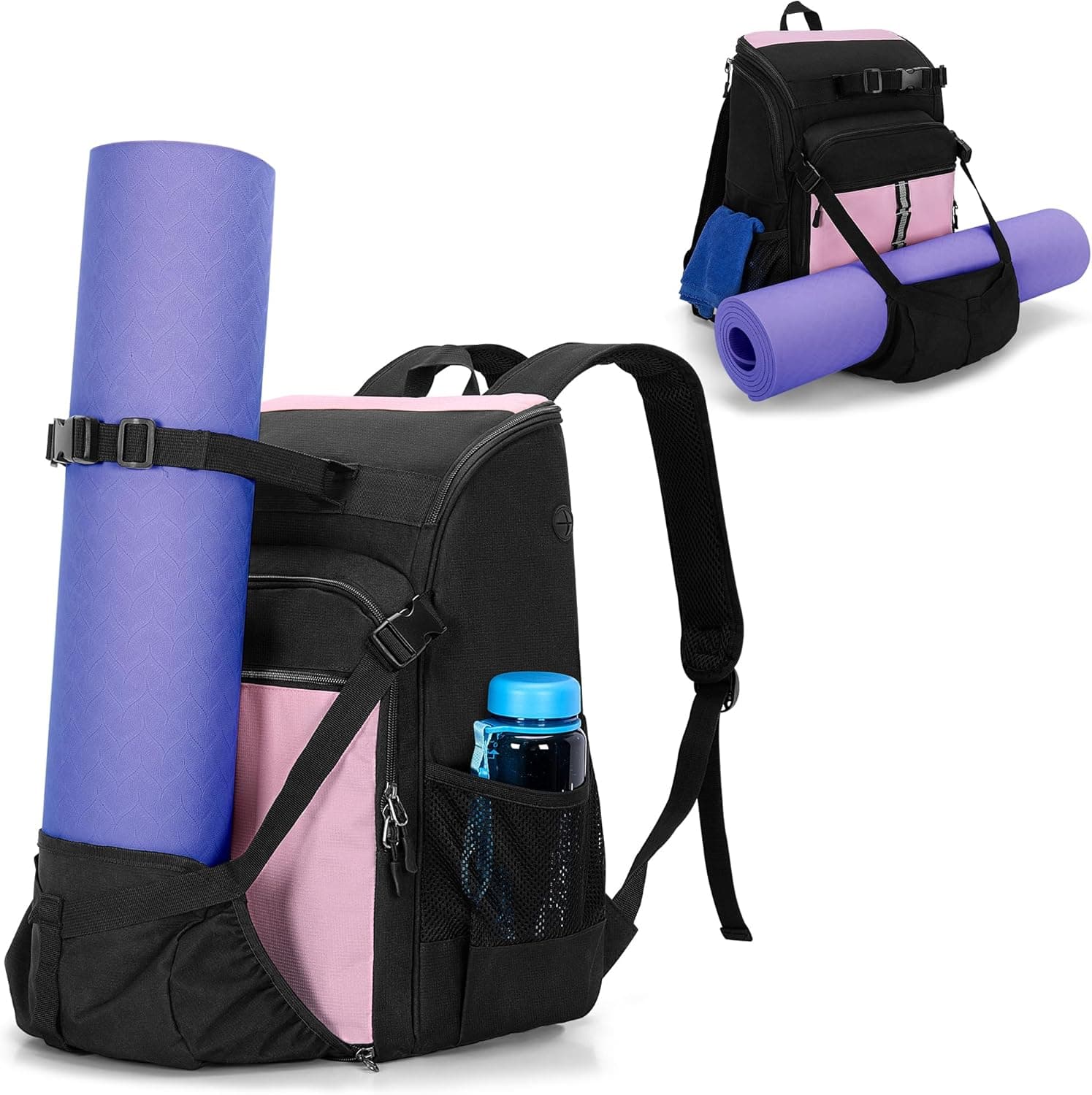 GOBUROS Yoga Mat Carrier Backpack with Mat Holder, Charging Port and Padded Straps