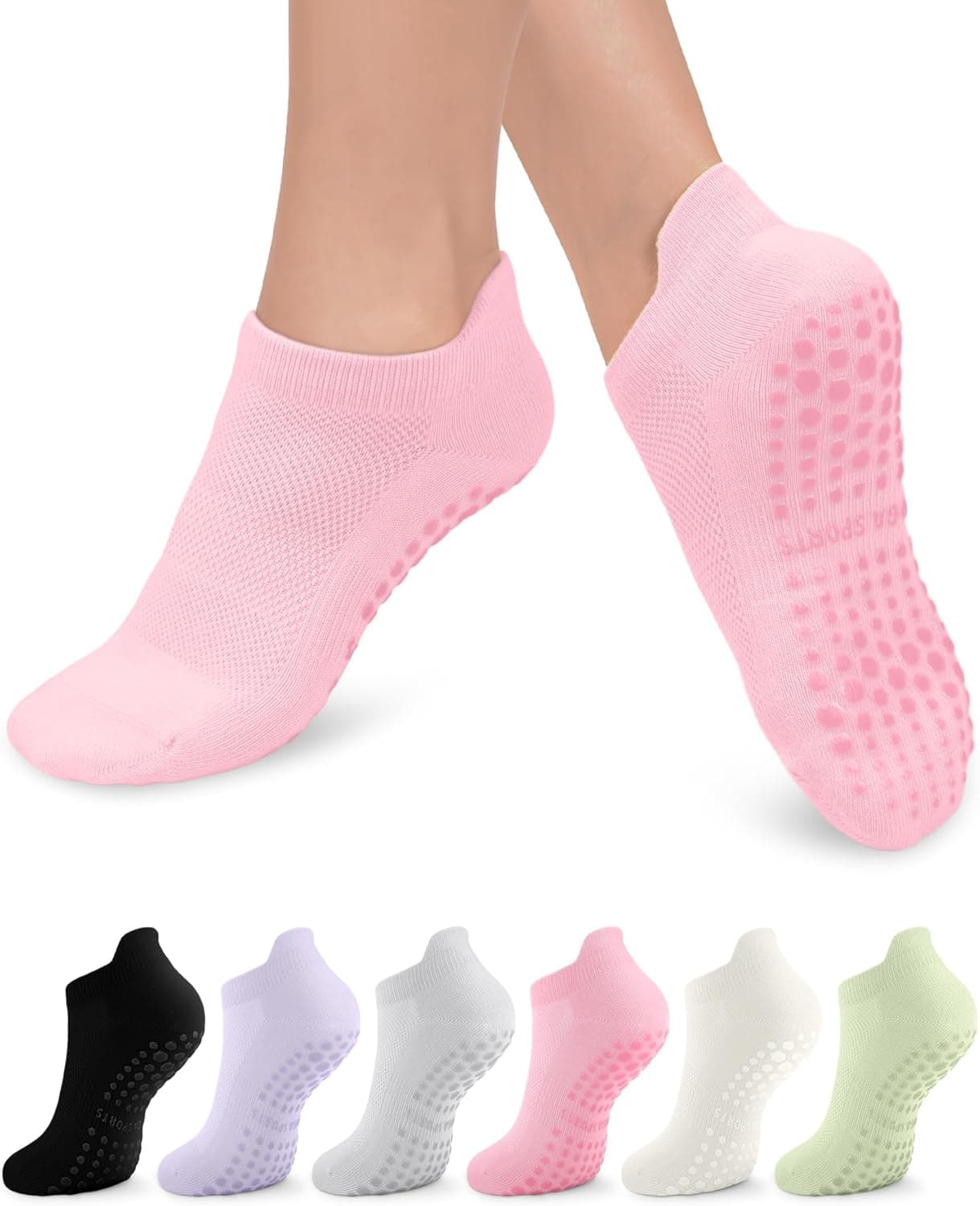 Aoliks Pilates Grip Socks for Women - Ankle Non Slip Yoga Workout Socks for Barre and Reformer Class