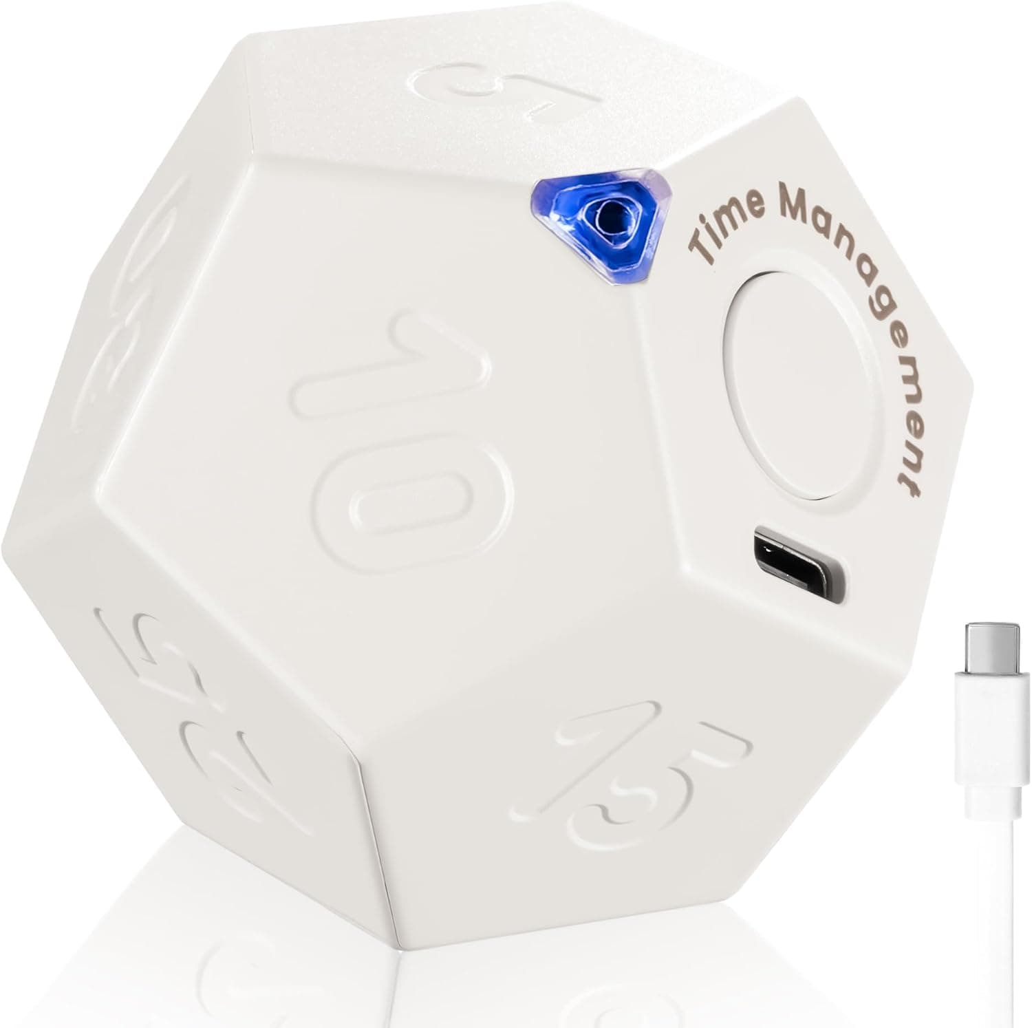 KADAMS Pomodoro Cube Timer with 11 Preset Countdowns, Flip-to-Start, Sound Vibrate Mute, White