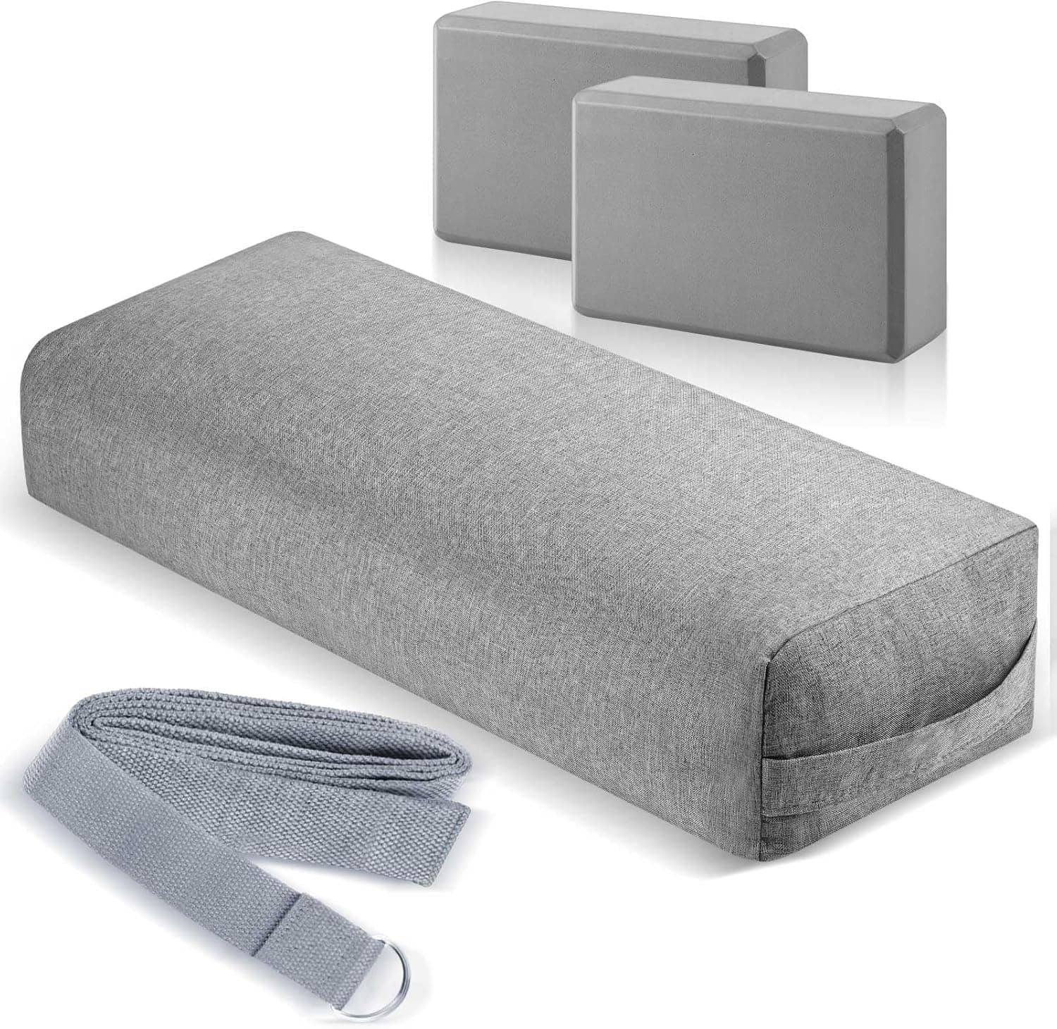 PullCrease 4 Pcs Yoga Bolster Pillows and Blocks with Strap Set for Restorative Yoga (Purple)