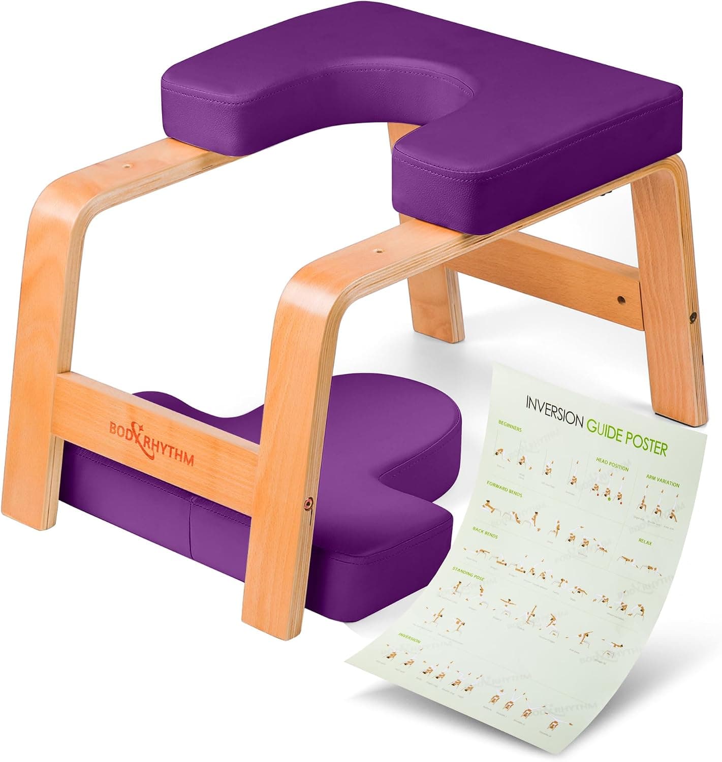 BODY RHYTHM Yoga Headstand Bench, Yoga Inversion Chair, Headstand Trainer (Classic Purple)