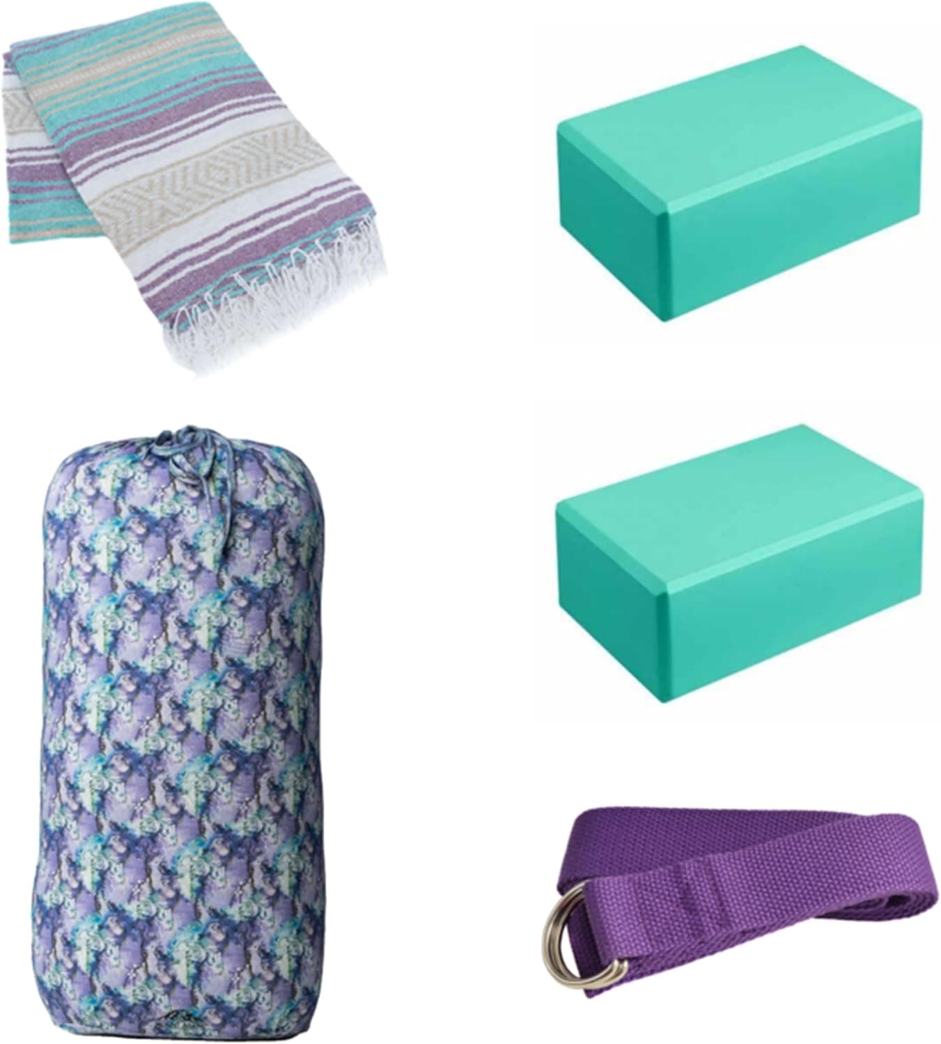 Mount Adams 5-Pack Restorative Yoga Kit with Bolster, 2 Blocks, 6ft D-Ring Strap and Mexican Blanket, Charcoal