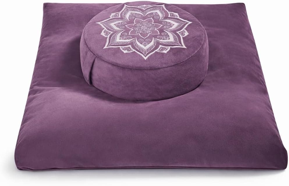hunnidspace Meditation Cushion Set Zafu and Zabuton, Buckwheat Hull and Memory Foam (Purple)