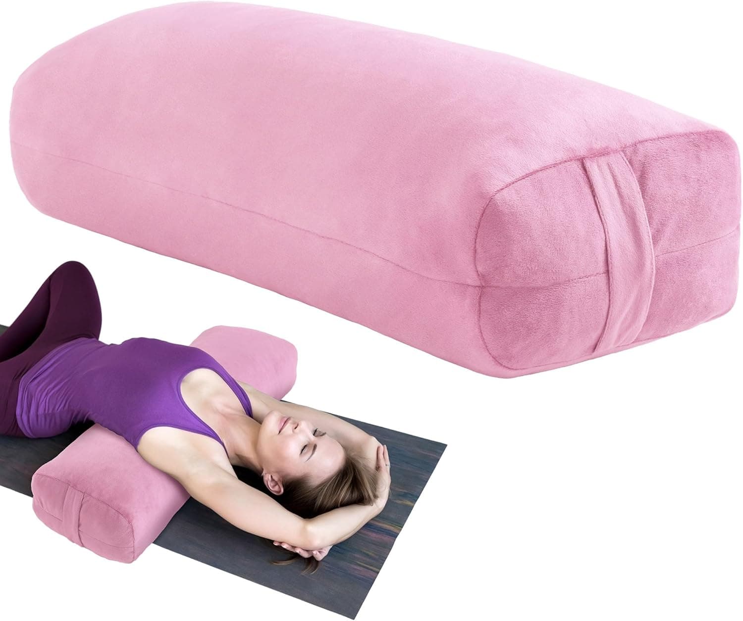 MABOZOO Yoga Bolster Pillow, Rectangular Bolster for Restorative Yoga and Meditation, 27 x 10 x 6 in (Pink)