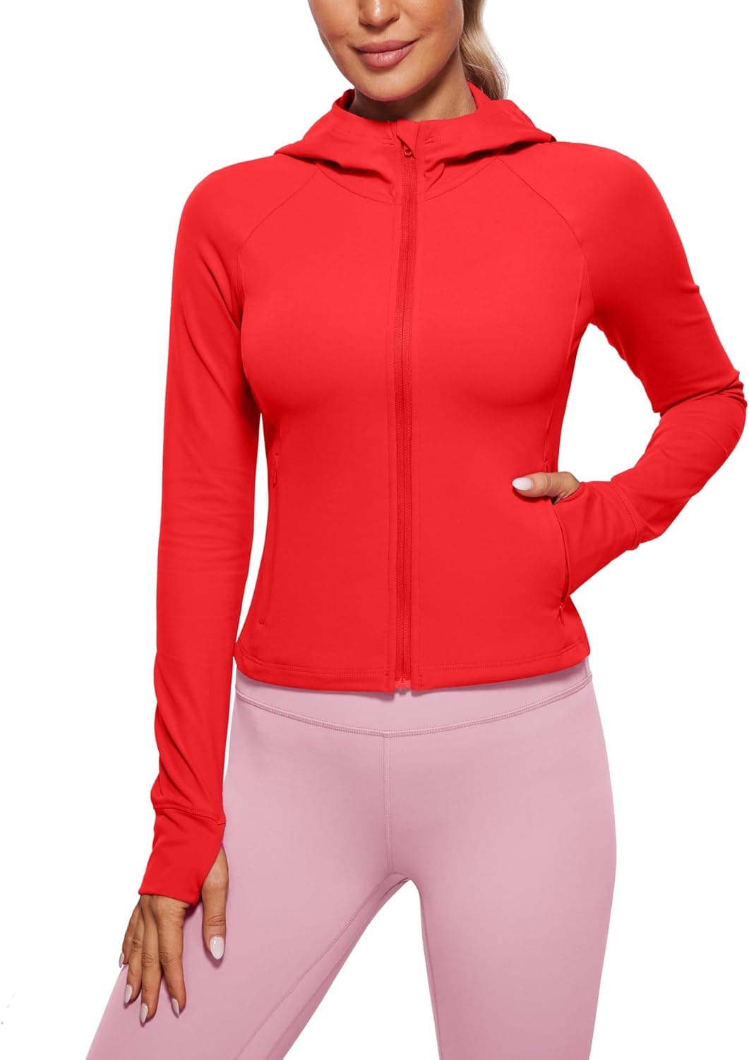 CRZ YOGA Womens Butterluxe Full Zip Workout Hoodie Jacket with Thumb Holes