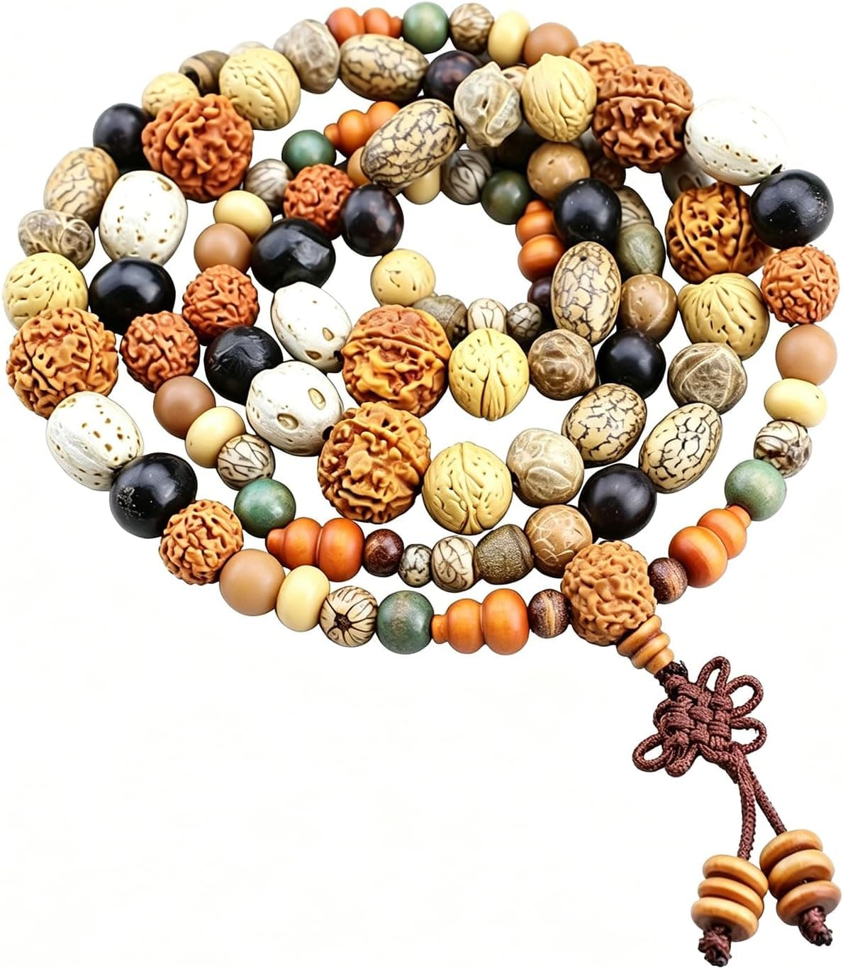 Mansiyuyee 108 Beads Mala Necklace for Meditation - 18 Kinds of Bodhi Seeds Buddhist Prayer Beads