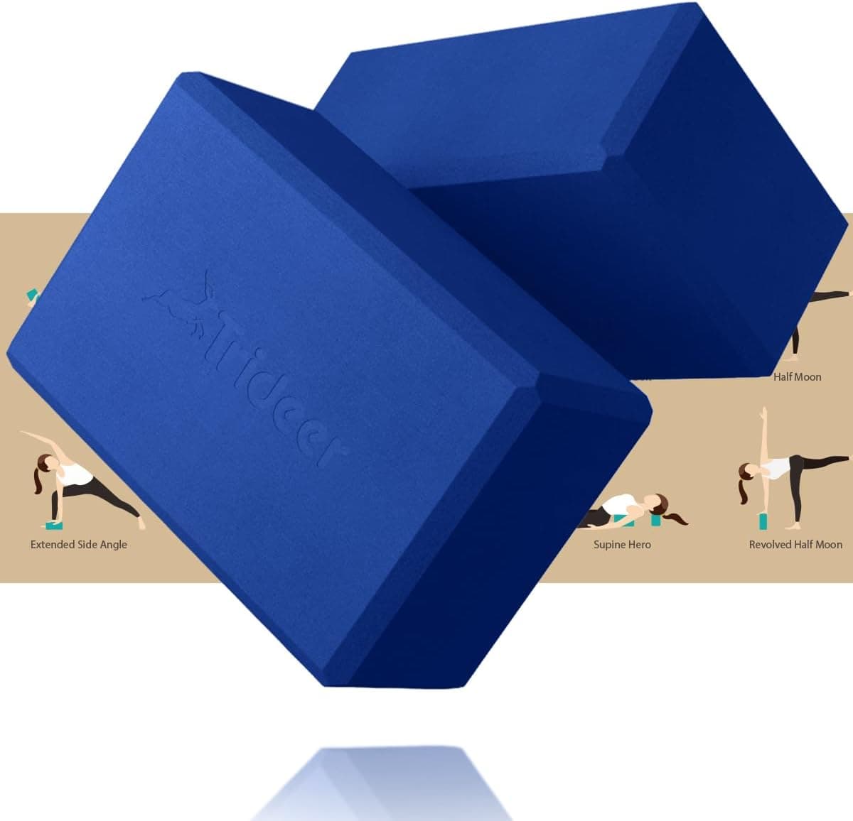 Trideer 9x6x3 Inch Yoga Blocks, High Density EVA Foam Blocks 2 Pack, Blue