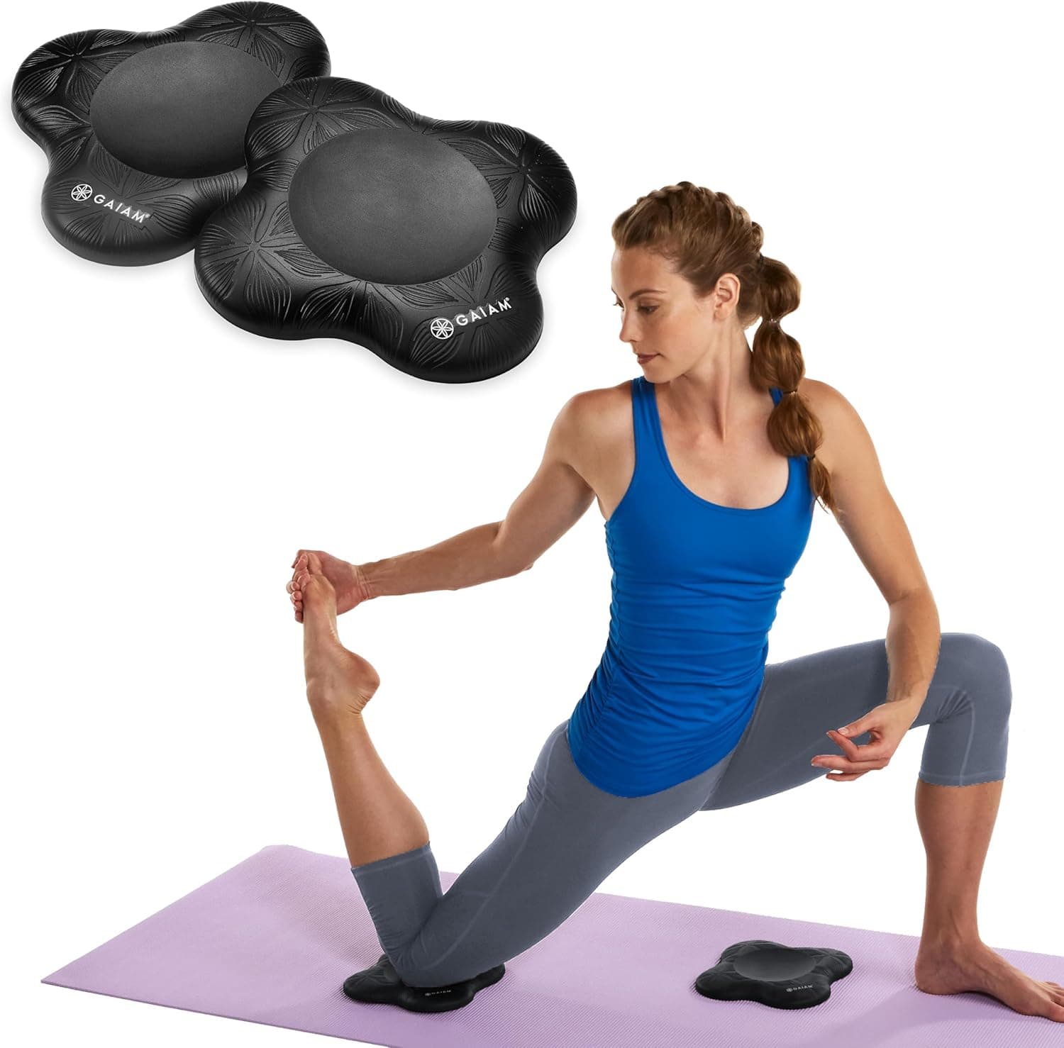 Gaiam Yoga Knee Pad Set (2-Pack) - Extra Thick 15mm Cushion for Knees, Elbows and Wrists