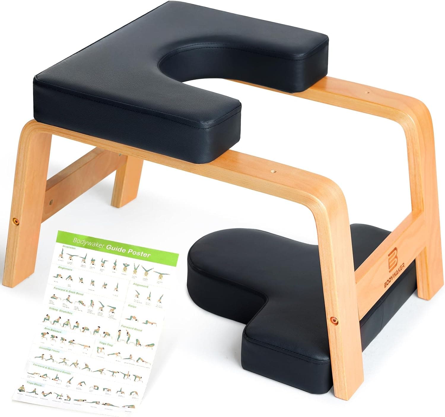 BODYWAKER Yoga Headstand Bench, Stand Yoga Chair for Balance Training and Core Strength (Wood Black)