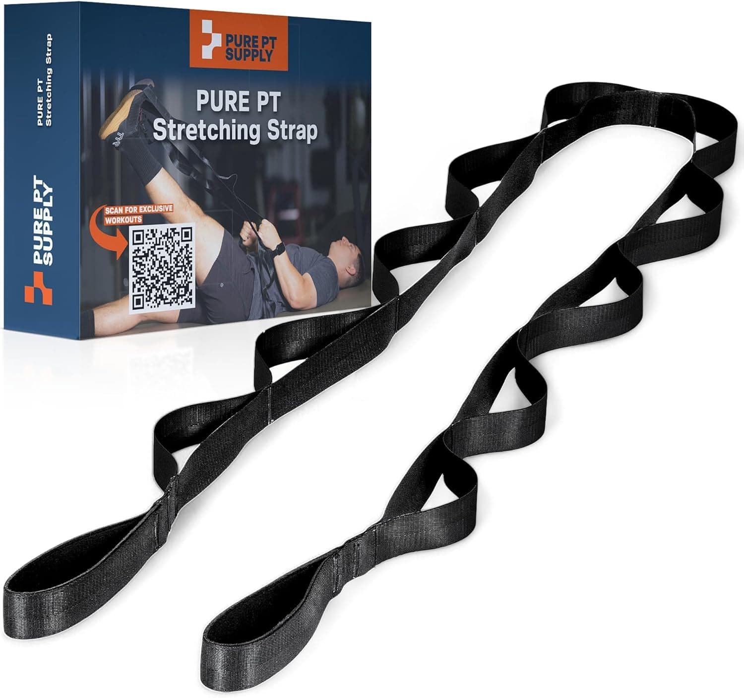 Pure PT Stretching Strap with 10 Loops - Non-Elastic Physical Therapist-Approved Stretch Strap