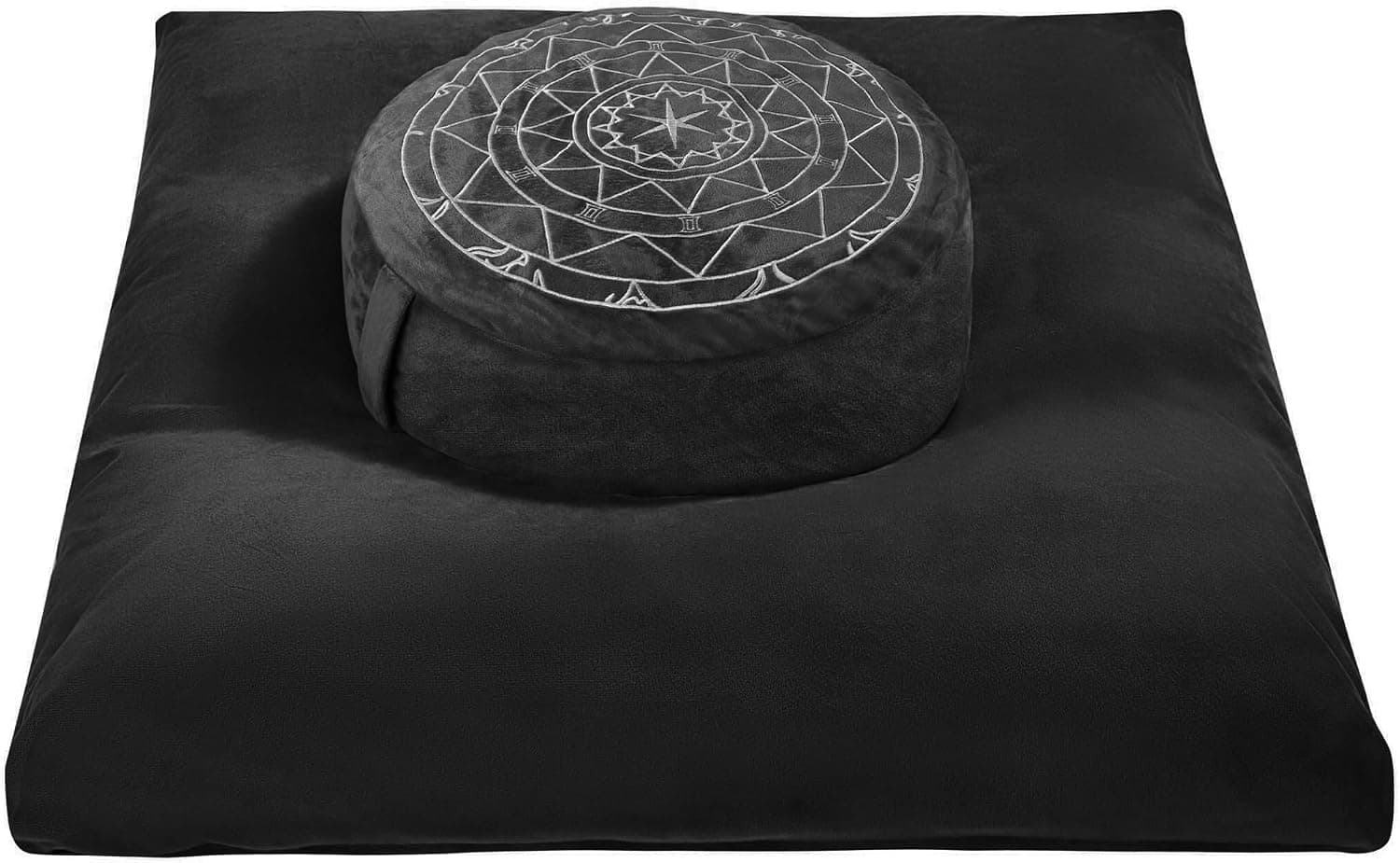 Zafu and Zabuton Meditation Cushion Set - Buckwheat Hull and Memory Foam Pillows with Organic Velvet Cover, Black