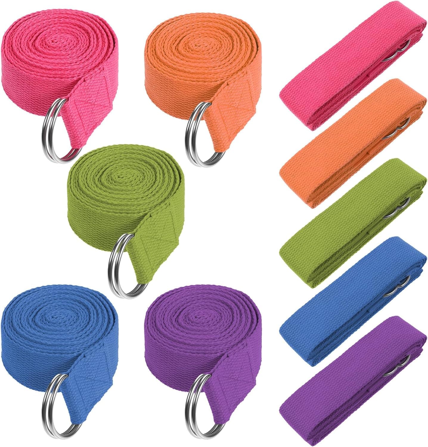 JOUTYFOR 10 Pieces 8ft Yoga Strap for Stretching Bulk with Adjustable Metal D Ring Buckle