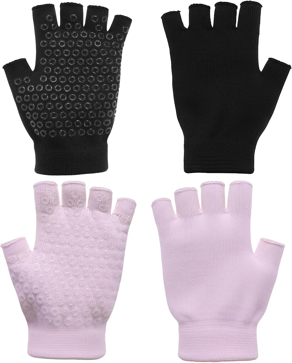 TIESOME 2 Pairs Non Slip Fingerless Yoga Gloves for Women with Grips