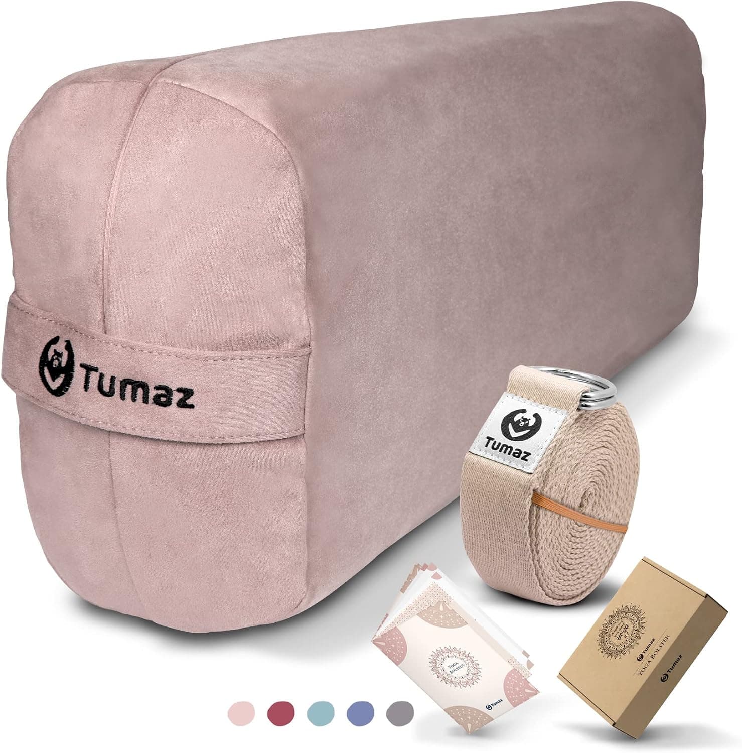 Tumaz Yoga Bolster Set - Rectangular Bolster Pillow with Carry Handle and 8-Feet Strap