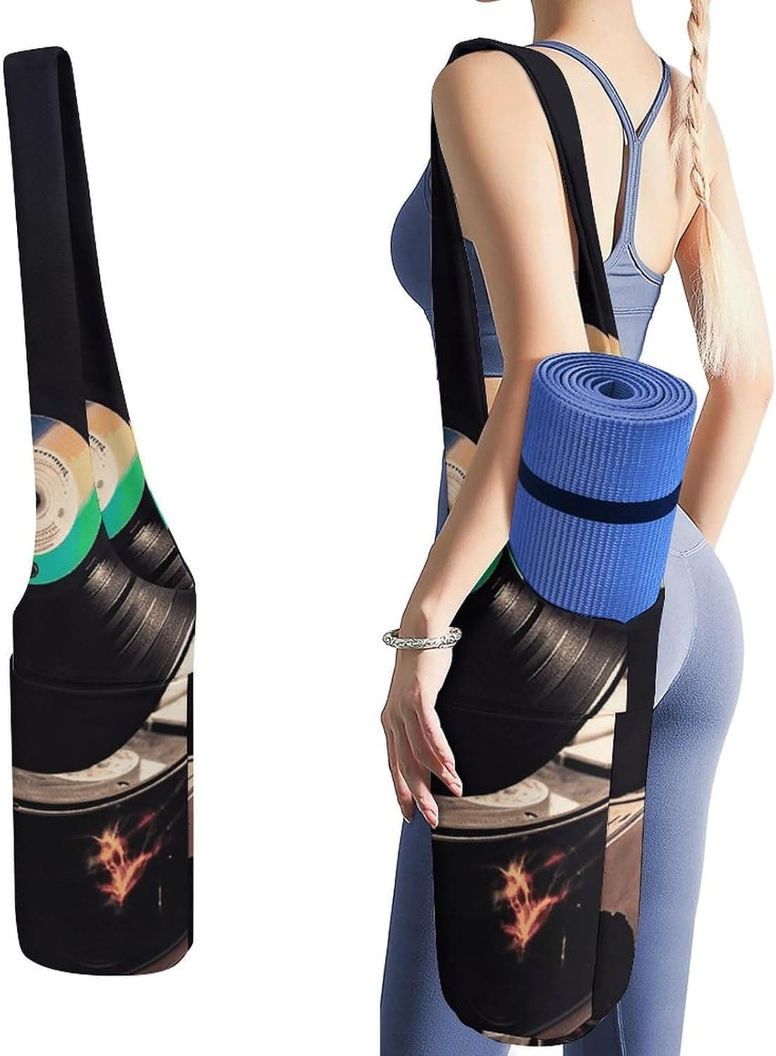 YHNNH Vinyl Records Yoga Mat Bag Yoga Backpack Multi Pocket Mat Carrier