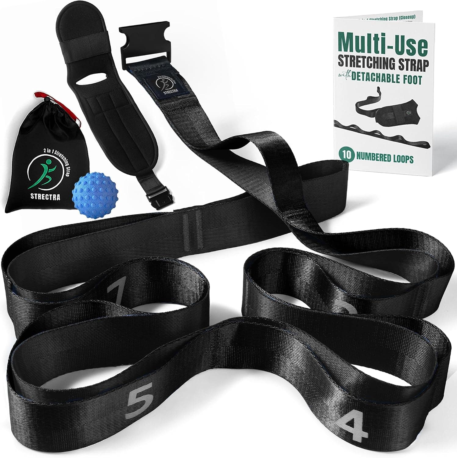 Stretch Strap with Loops - Full Body Exercise Strap with Detachable Foot, Leg and Calf Stretcher