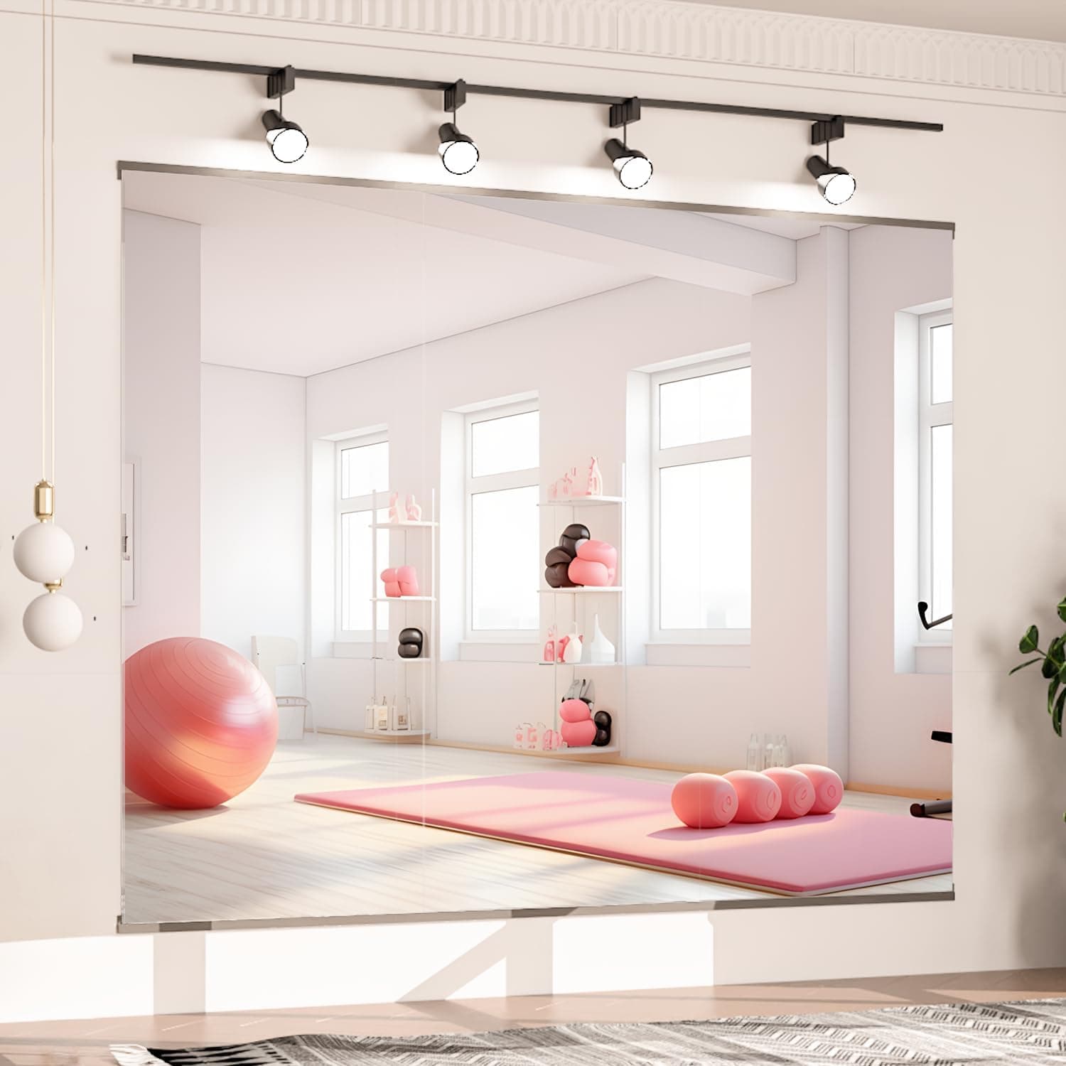 Elemango Home Gym Dance Mirror 57 x 24 Inch 3PCS Frameless Tempered Glass Full Body Wall-Mounted Mirror