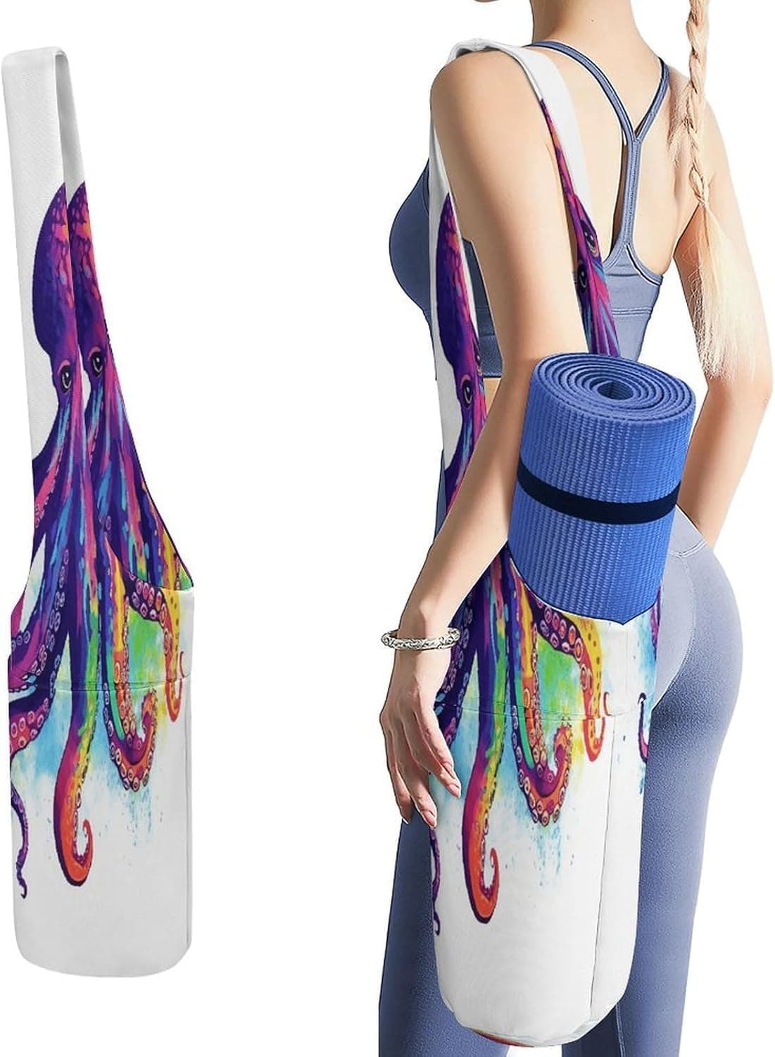 FekiLoot Colorful Octopus Yoga Mat Bag Yoga Backpack Multi Pocket Storage Bag