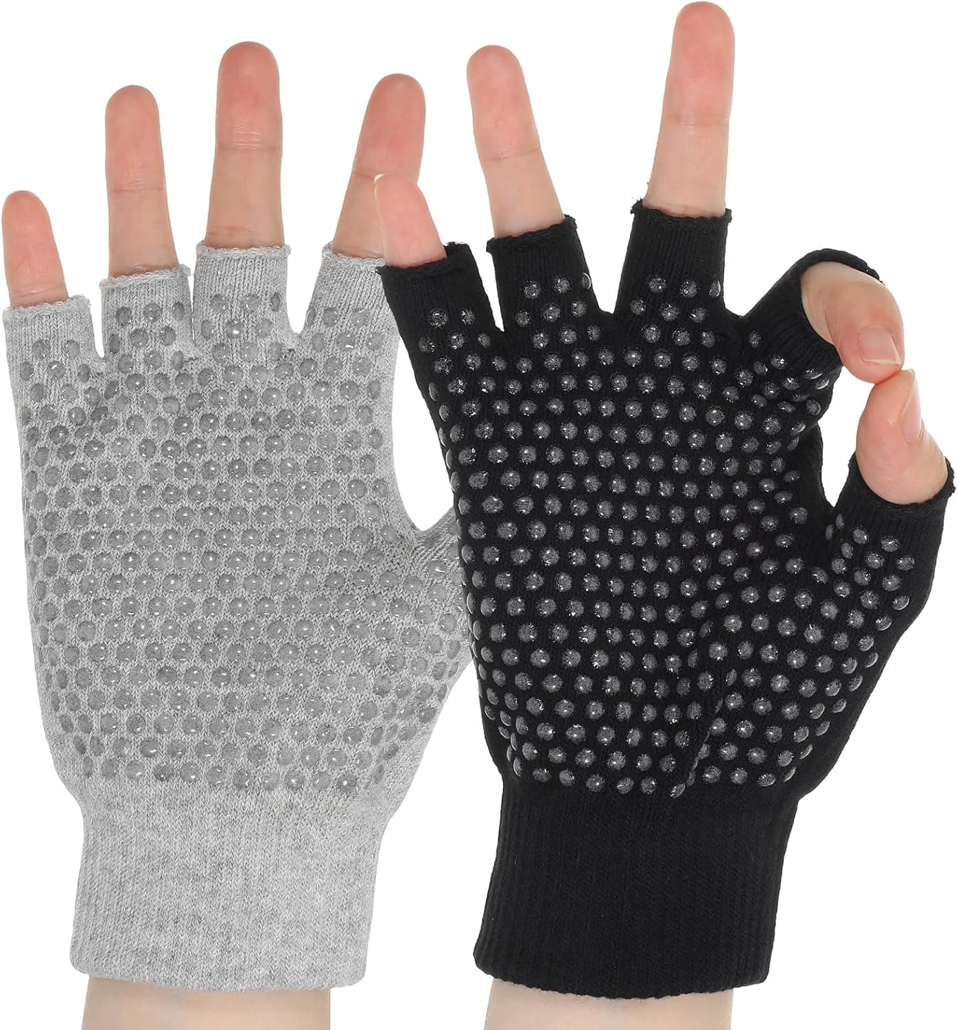 Ymapinc 2 Pairs Yoga Gloves for Women, Non-Slip Breathable Fingerless Grip Gloves
