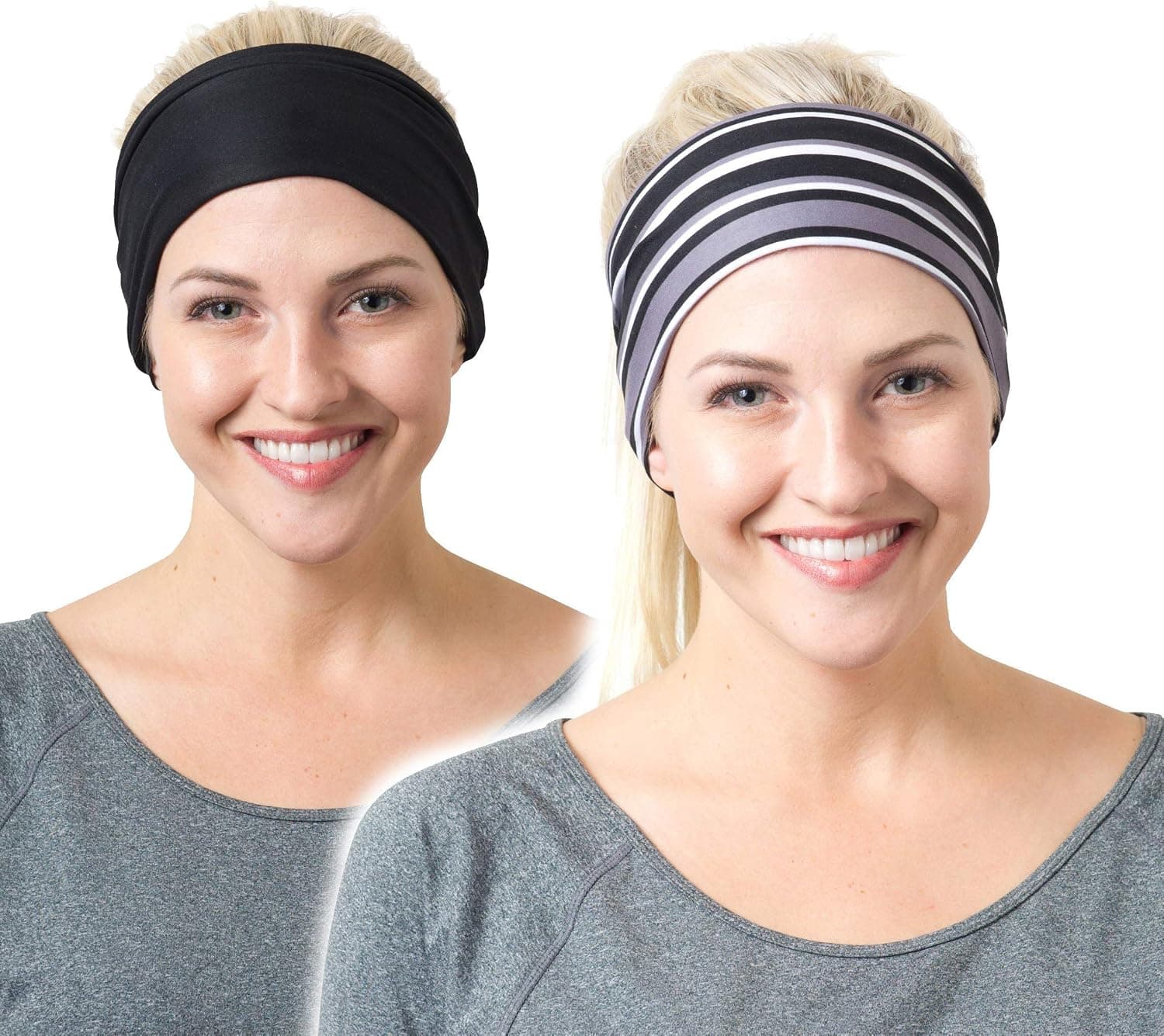 RiptGear Stretch Sport Headband for Women 2-Pack, Non-Slip Sweat Wicking Fabric