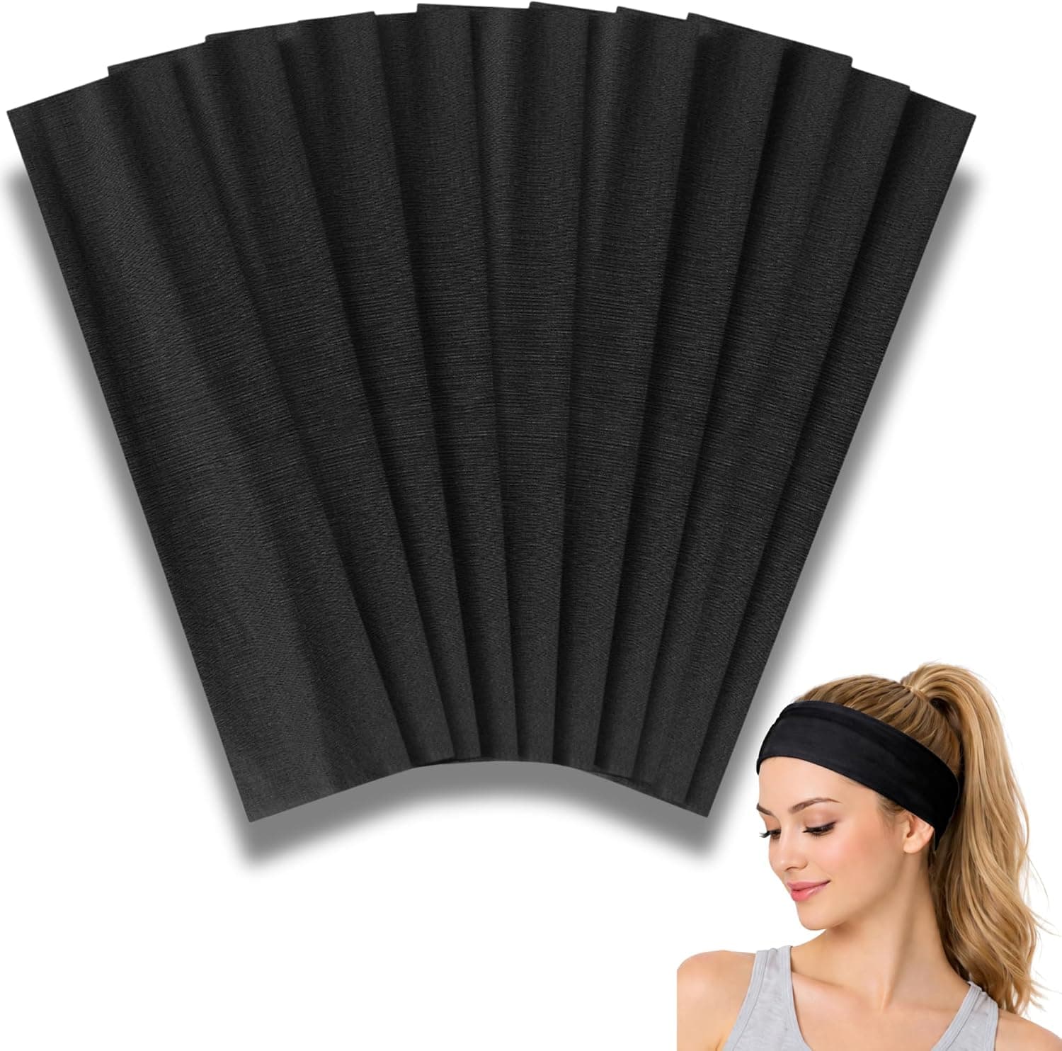 Styla Hair Headbands for Women 10 Pack Non-Slip Stretch Head Wraps for Yoga and Sports