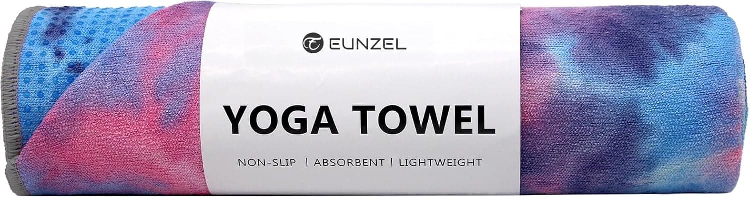 Eunzel Yoga Towel, Hot Yoga Mat Towel with Grip Dots, Sweat Absorbent Non-Slip, 24 x 72 Inch, Purple and Blue