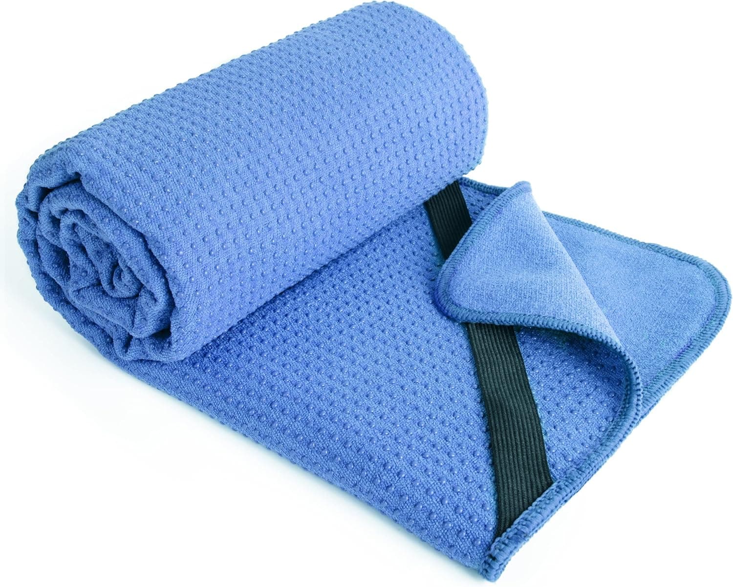 POLYTE Microfiber Hot Yoga Towel Mat with Non-Slip Silicone Grip and Elastic Straps, 24 x 72 Inch, Blue