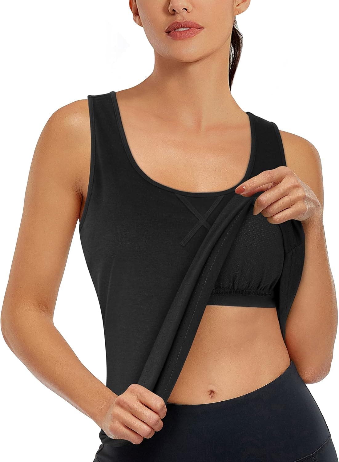 Cestyle Womens Loose Fit Tank Tops - Yoga Tops for Women with Built in Sports Bra, Racerback Workout Shirt